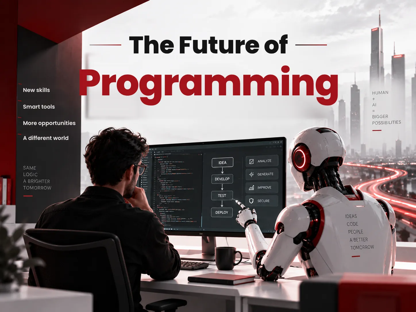 The future of programming: a developer working alongside AI coding tools